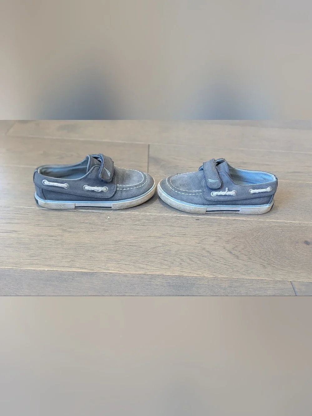 Nautica Boys Gray Slip-On Boat Shoes With Velcro Strap, Size 11